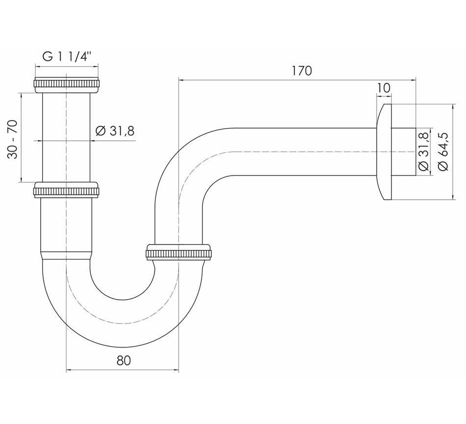 P-Trap Drain Bathroom Sink Standard Waste Chromed Metal Kit Basin Sink