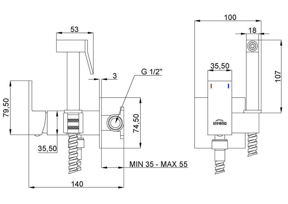 Black Concealed Bidet Tap In-Wall Bathroom Wallmounted Brass Shower Sprayer Mixer