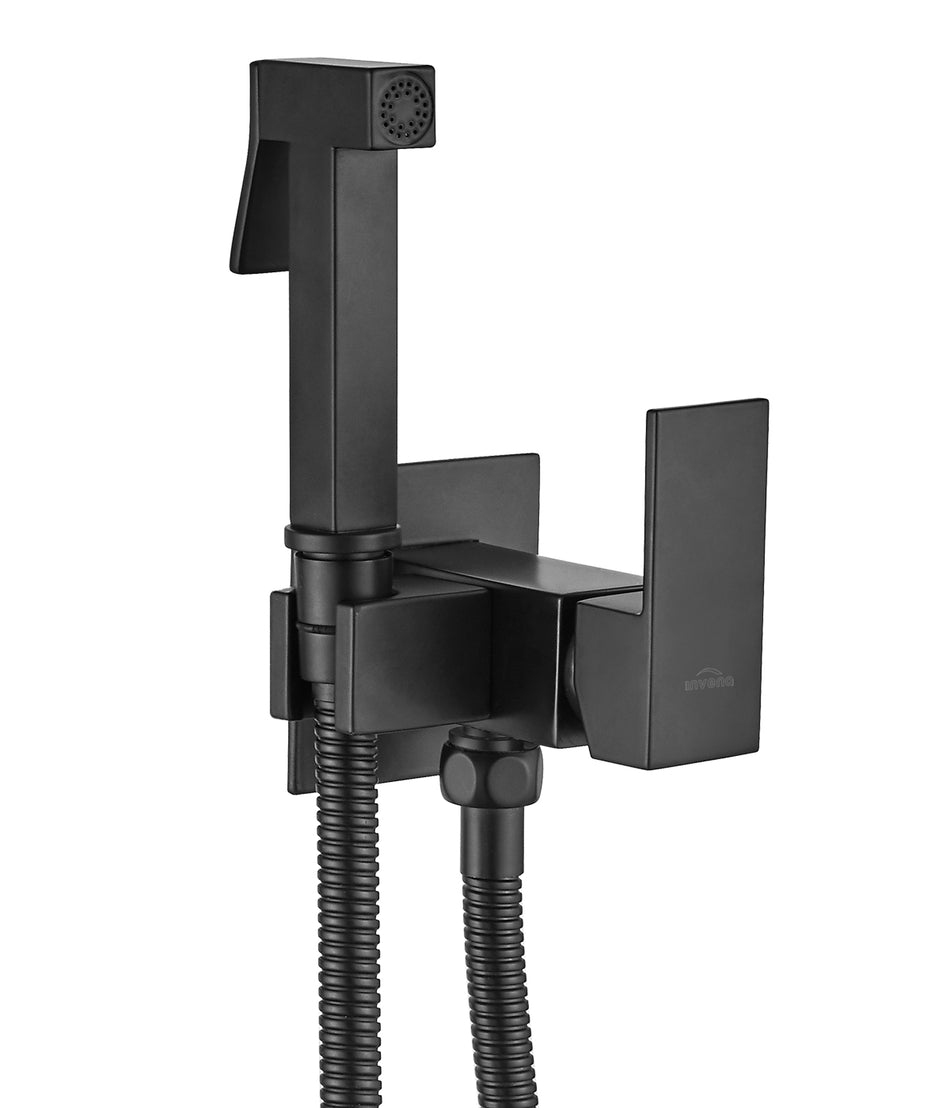 Black Concealed Bidet Tap In-Wall Bathroom Wallmounted Brass Shower Sprayer Mixer