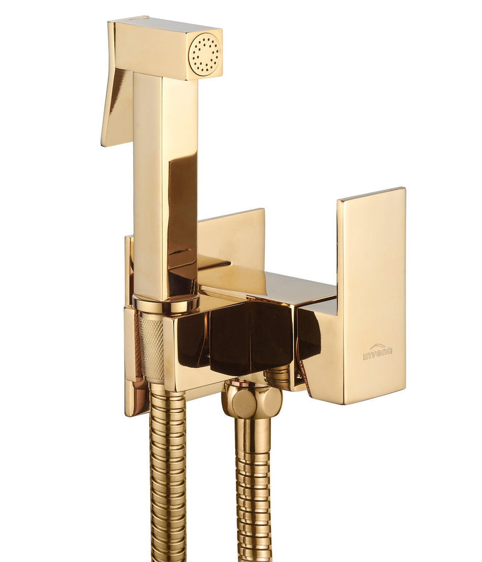 Gold Concealed Bidet Tap In-Wall Bathroom Wallmounted Brass Shower Sprayer Mixer