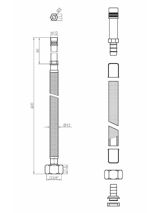 2x 60cm Long M10 x 3/8" Inch BSP Pair of Gold Nylon Braided Flexible Tap Faucet Tail Hose
