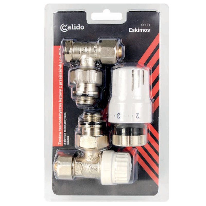 Angled Thermostatic Standard Radiator Brass Valve Set 1/2" BSP Inch x PEX 16mm