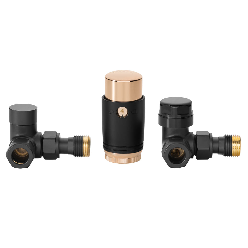 Black/Gold Axial Thermostatic Angled Set Heater PEX/Copper Radiator Connection
