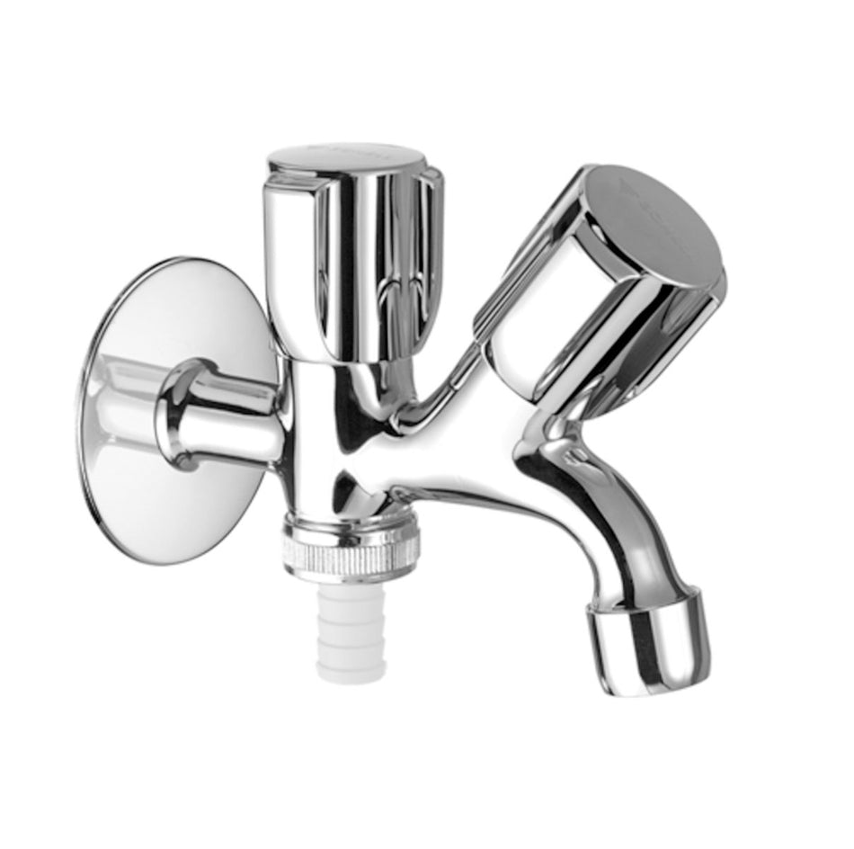 1/2" Inch BSP Double Chrome Garden Tap Two Separate Knobs Hose/Aerator Ending