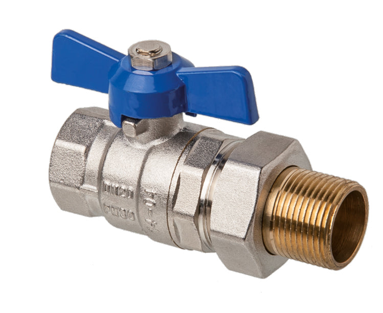 1" Inch BSP Heavy Duty Ball Valve Blue Butterfly Handle with Union Connector