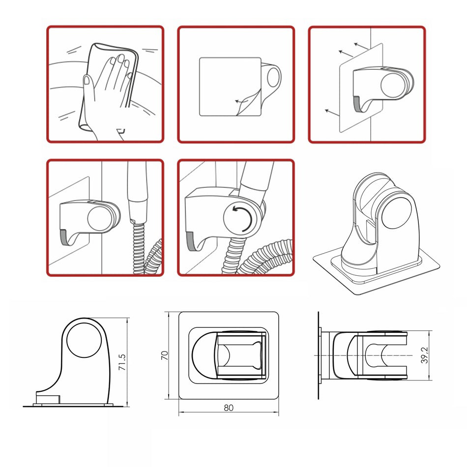 Samoprzylepny Uchwyt Prysznicowy Chromowany ABS