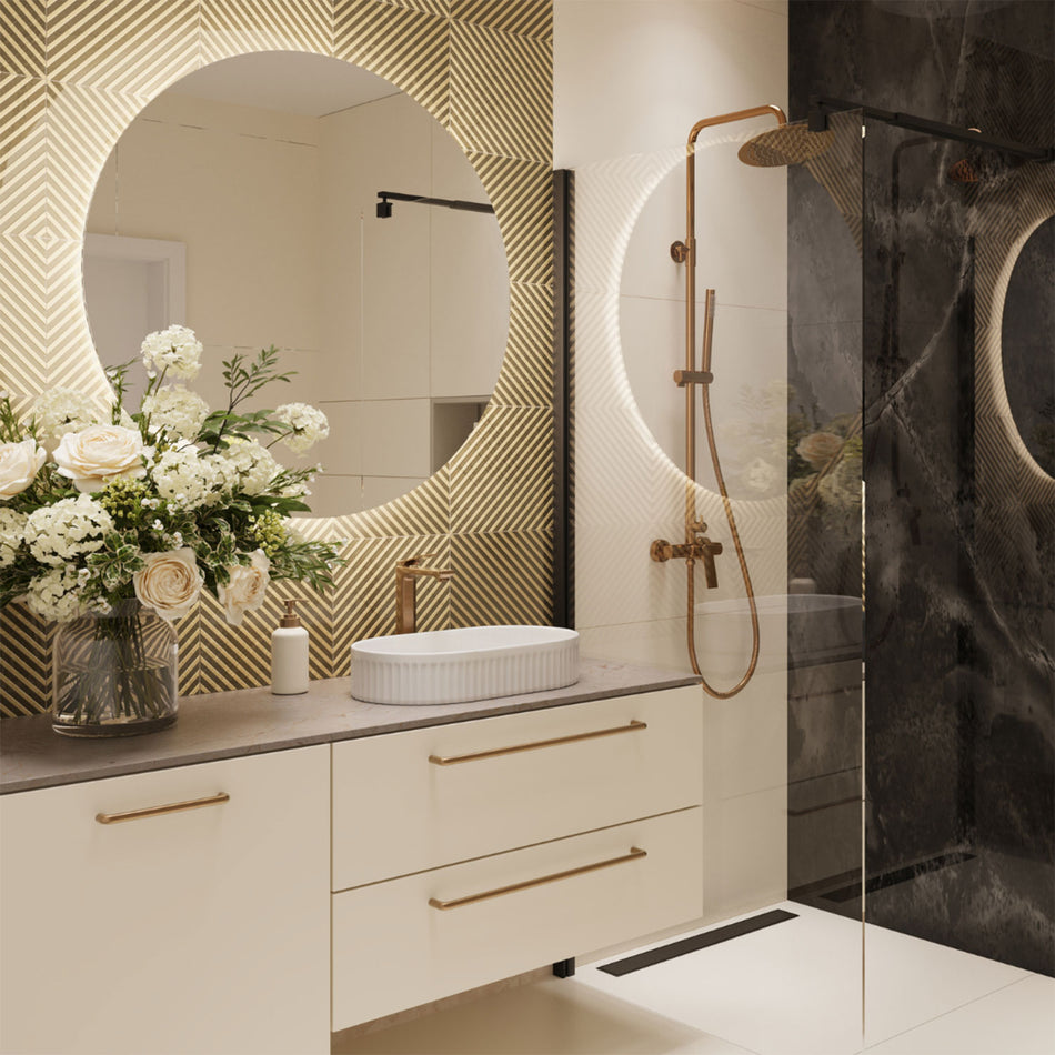 Brushed Copper Bathroom Shower Column Wall Mounted Faucet Mixer NERI PLUS