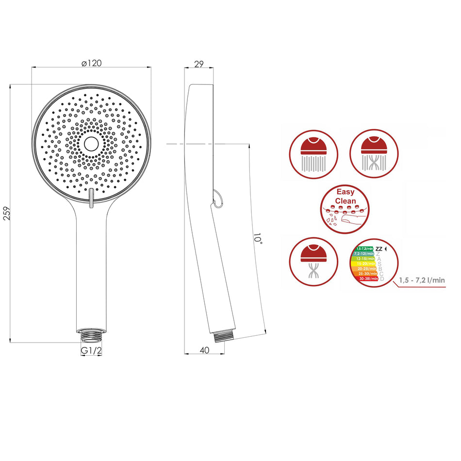 Słuchawka Prysznicowa NOLA 3-funkcyjna Czarna