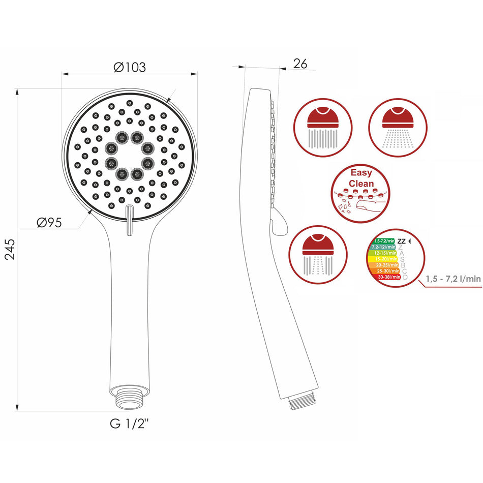 Słuchawka Prysznicowa ASTRA 3-funkcyjna Chromowana