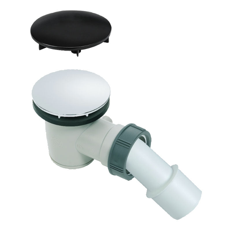50mm Shower Tray Waste Drain Multi Directional 360 Degree Chromed + Black Dome Wirquin