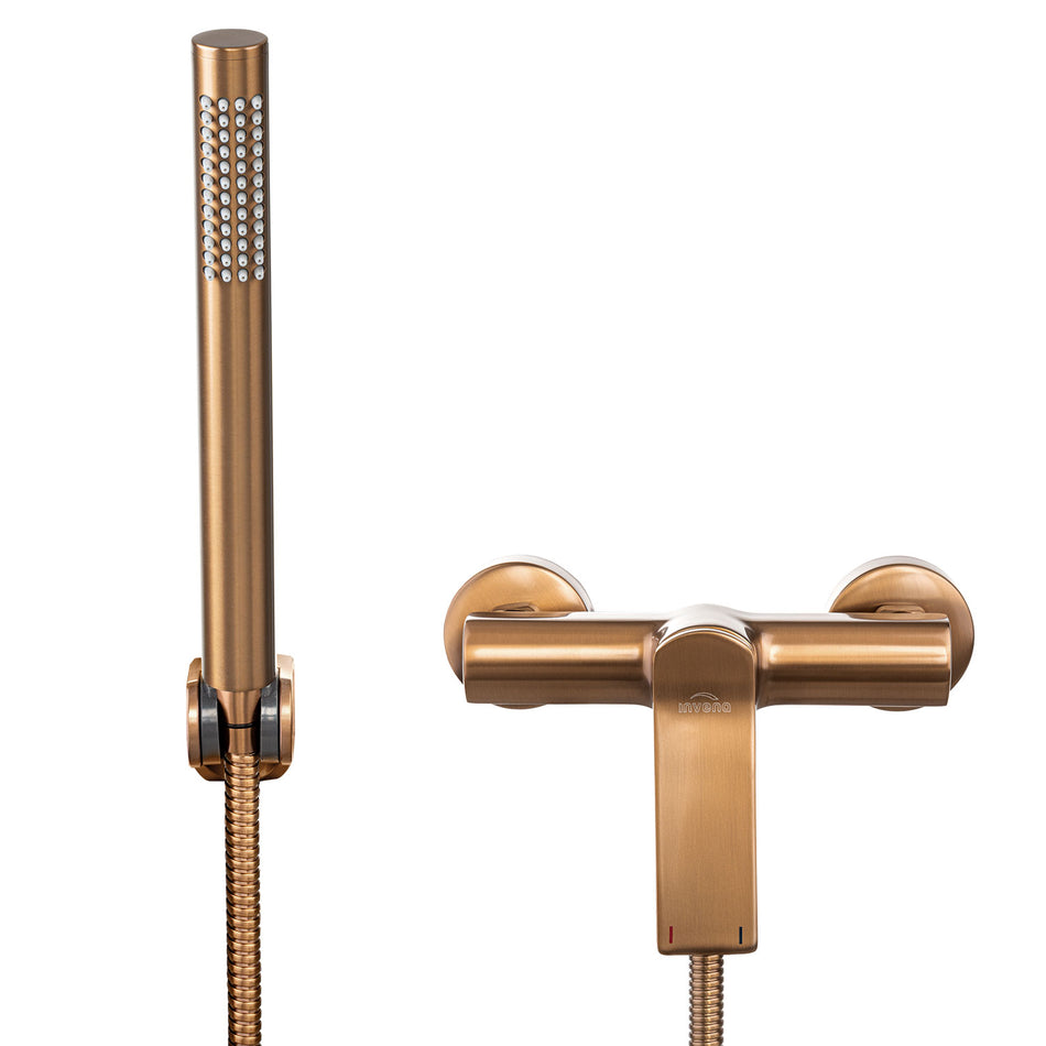 Brushed Copper Bathroom Shower Tap Wall Mounted Faucet Mixer NERI PLUS