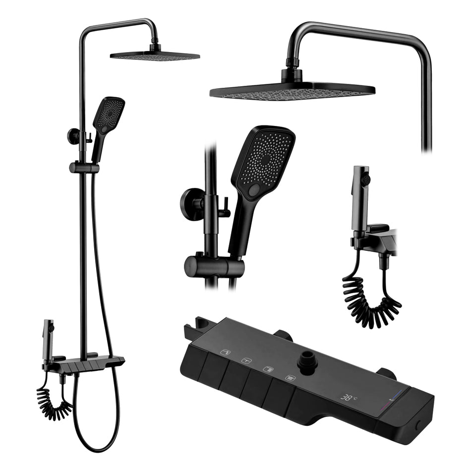 Black Thermostatic Shower Mixer Rainfall REA ROB