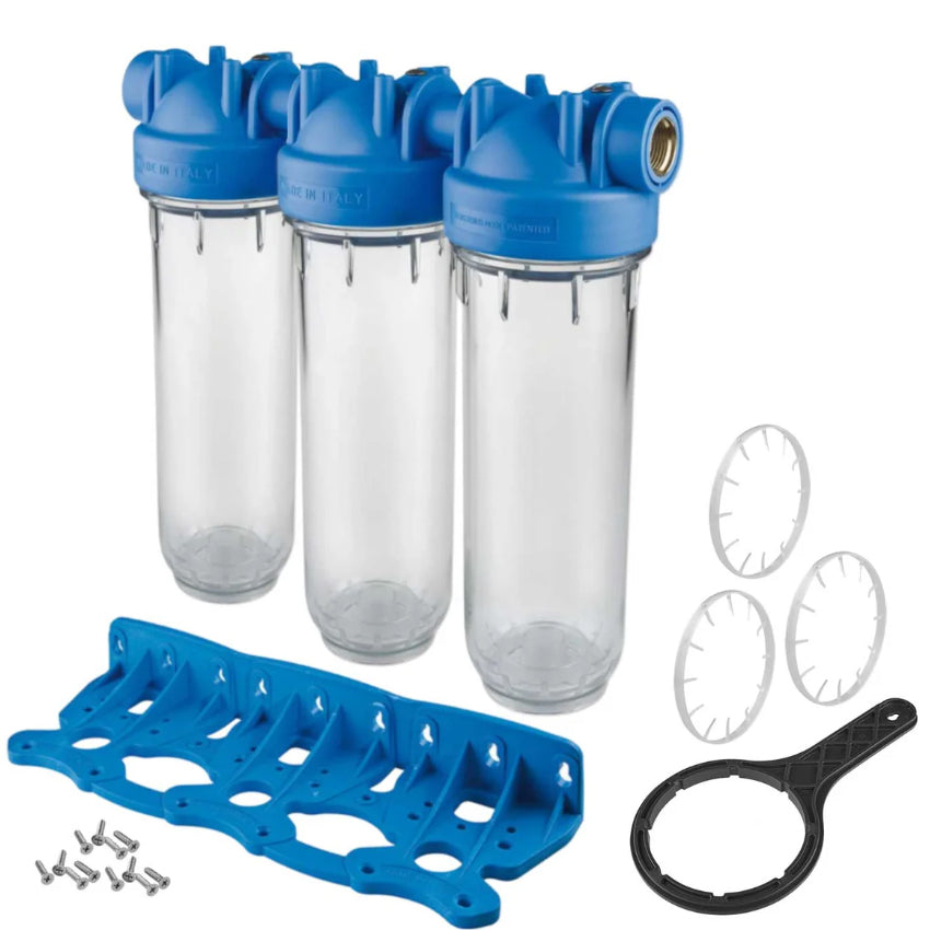 Triple Stage 10" Water Filter System Housing 1/2" Inch BSP Wallmounting Bracket