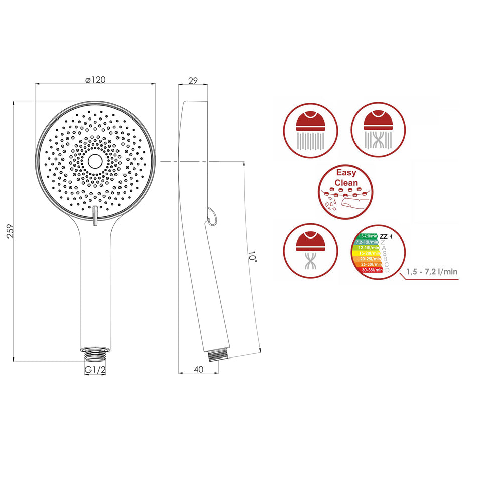 Słuchawka Prysznicowa VOLA 3-funkcyjna Chromowana