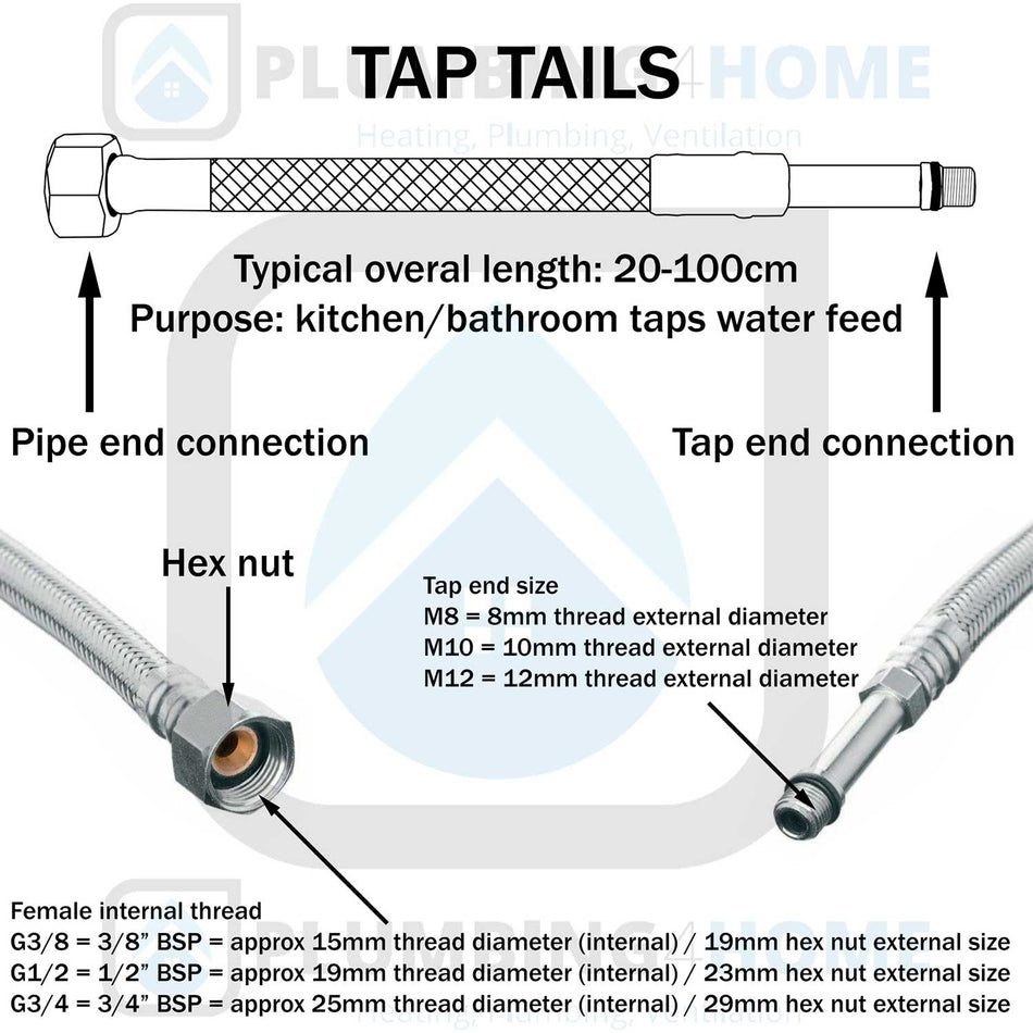 3/8 Inch x M12 25cm Flexi Flexible Kitchen Basin Monobloc Tap Connector Hose Pipe